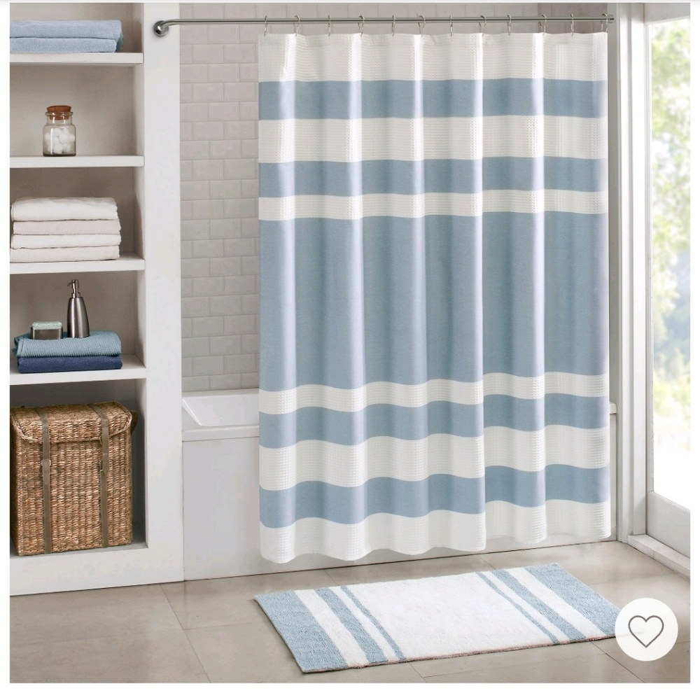 Madison Park Spa Waffle Shower Curtain With 3M Treatment Blue